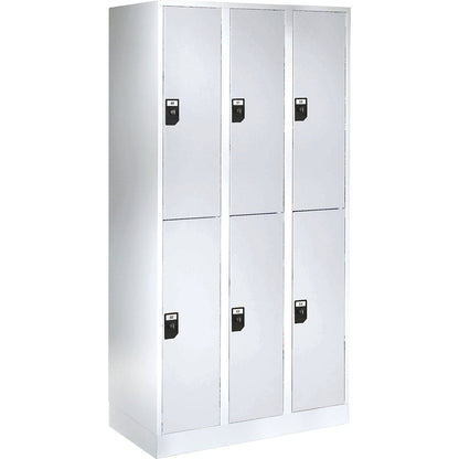 Stuttgart double deck clothes locker, 3 compartments, W 900 mm, light grey / light grey.