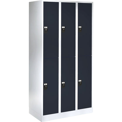 Stuttgart double deck clothes locker, 3 compartments, W 900 mm, light grey / anthracite grey.