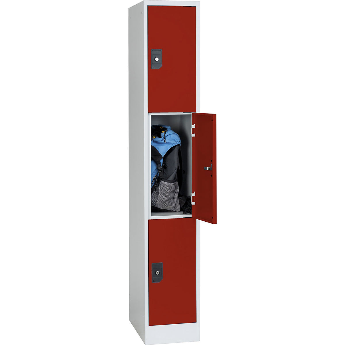 Stuttgart 3-fold compartment locker, 1 compartment, W 300 mm, light grey / flame red.
