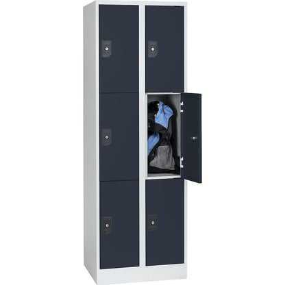 Stuttgart 3-fold compartment locker, 2 compartments, W 600 mm, light grey / charcoal.