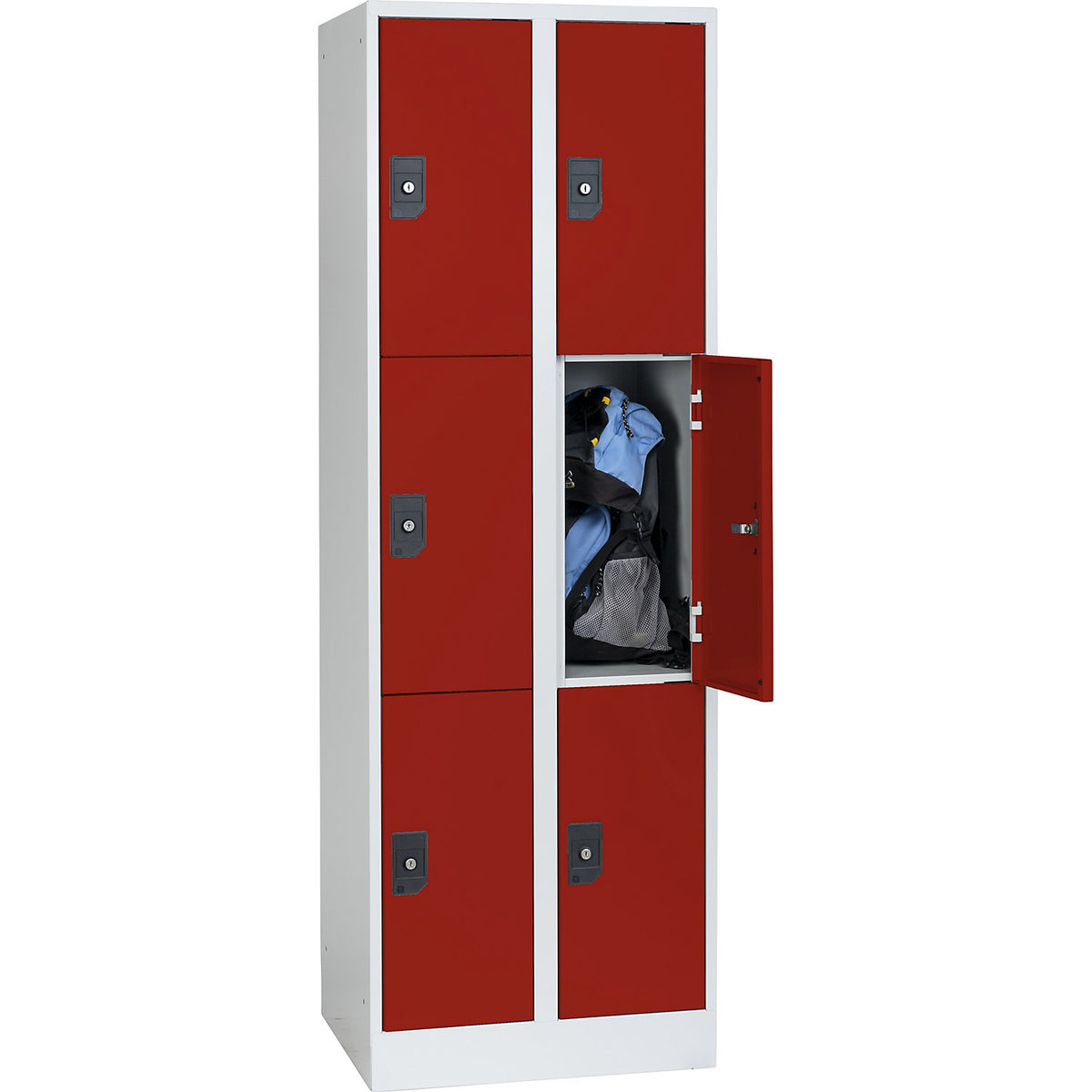 Stuttgart 3-fold compartment locker, 2 compartments, W 600 mm, light grey / flame red.