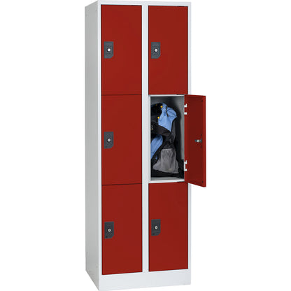 Stuttgart 3-fold compartment locker, 2 compartments, W 600 mm, light grey / flame red.