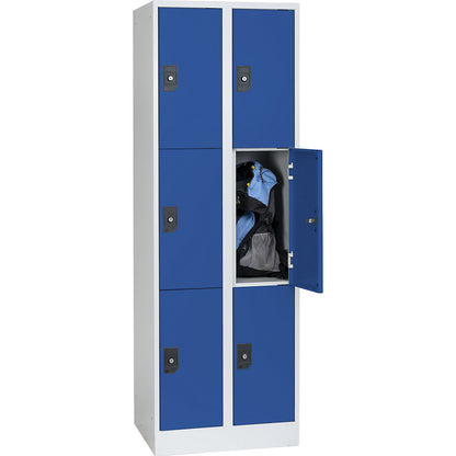 Stuttgart 3-fold compartment locker, 2 compartments, W 600 mm, light grey / gentian blue.