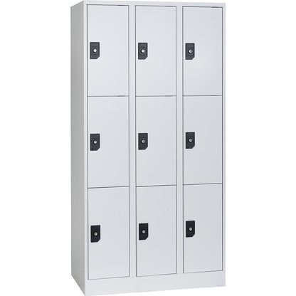 Stuttgart 3-fold compartment locker, 3 compartments, W 900 mm, light grey / light grey.