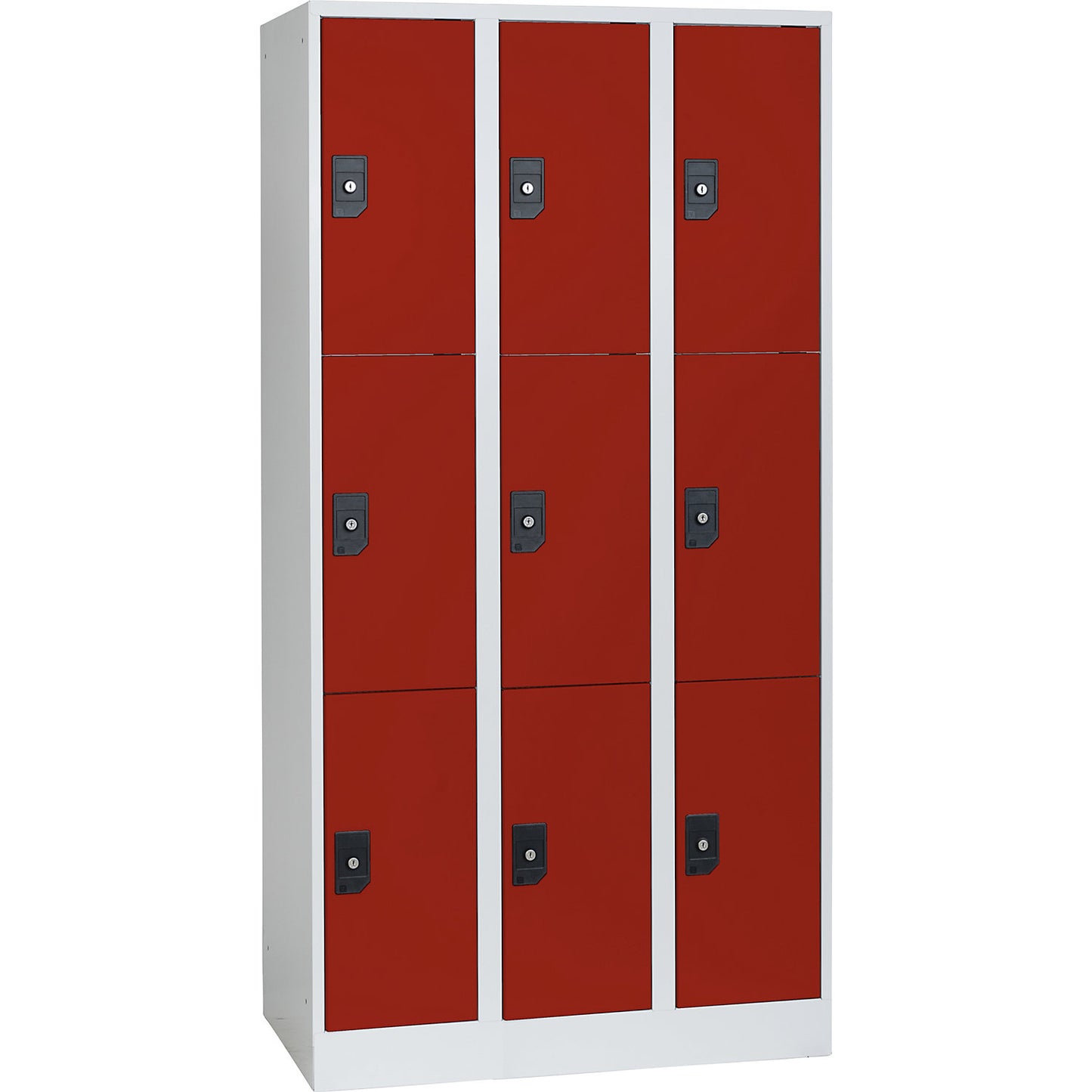 Stuttgart 3-fold compartment locker, 3 compartments, W 900 mm, light grey / flame red.
