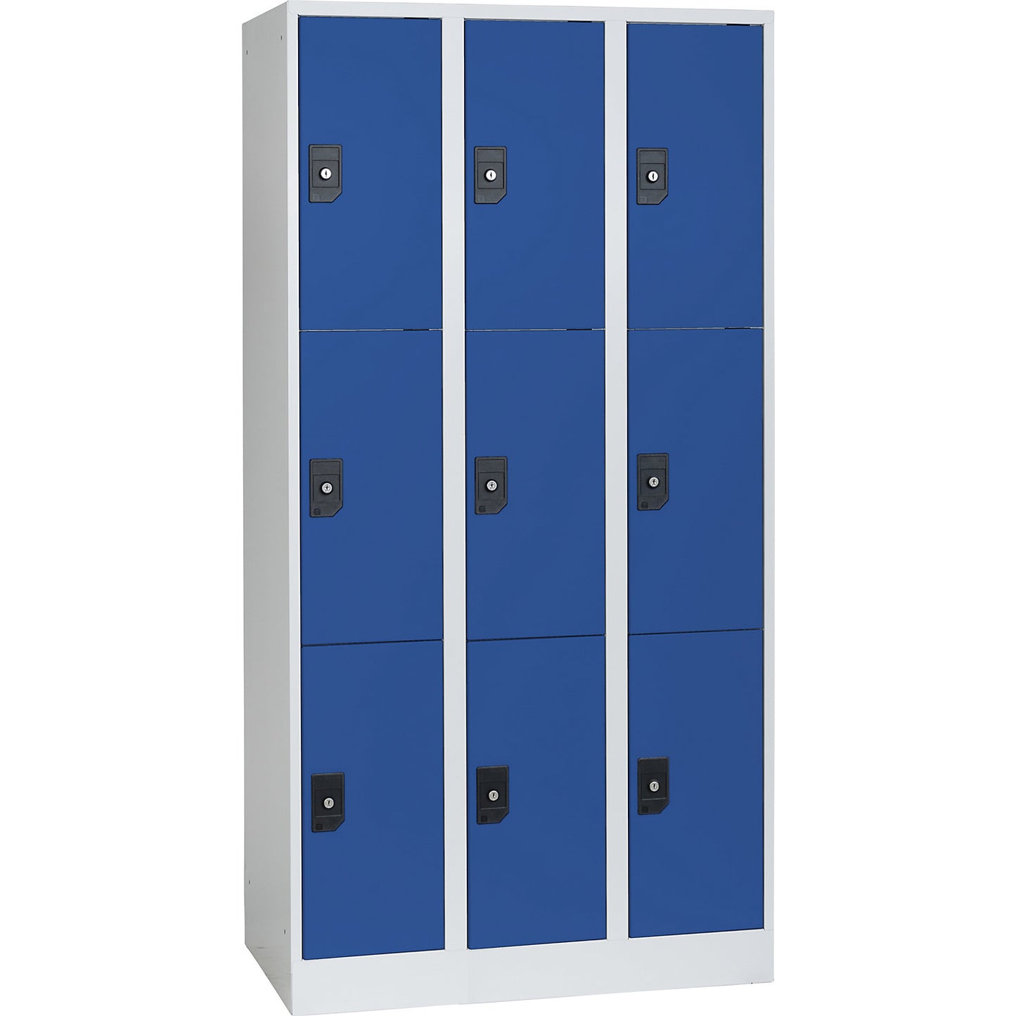 Stuttgart 3-fold compartment locker, 3 compartments, W 900 mm, light grey / gentian blue.