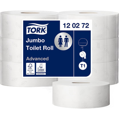 Jumbo - toilet paper, industrial roll, advanced tissue, 2-ply, white, pack of 6 rolls, 1+ packs.