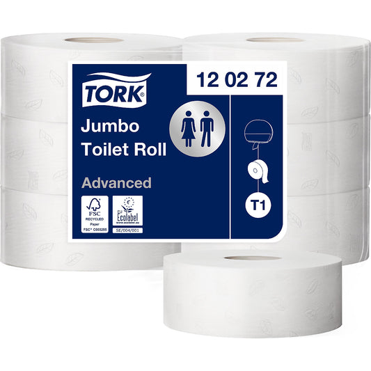 Jumbo - toilet paper, industrial roll, advanced tissue, 2-ply, white, pack of 6 rolls, 1+ packs.