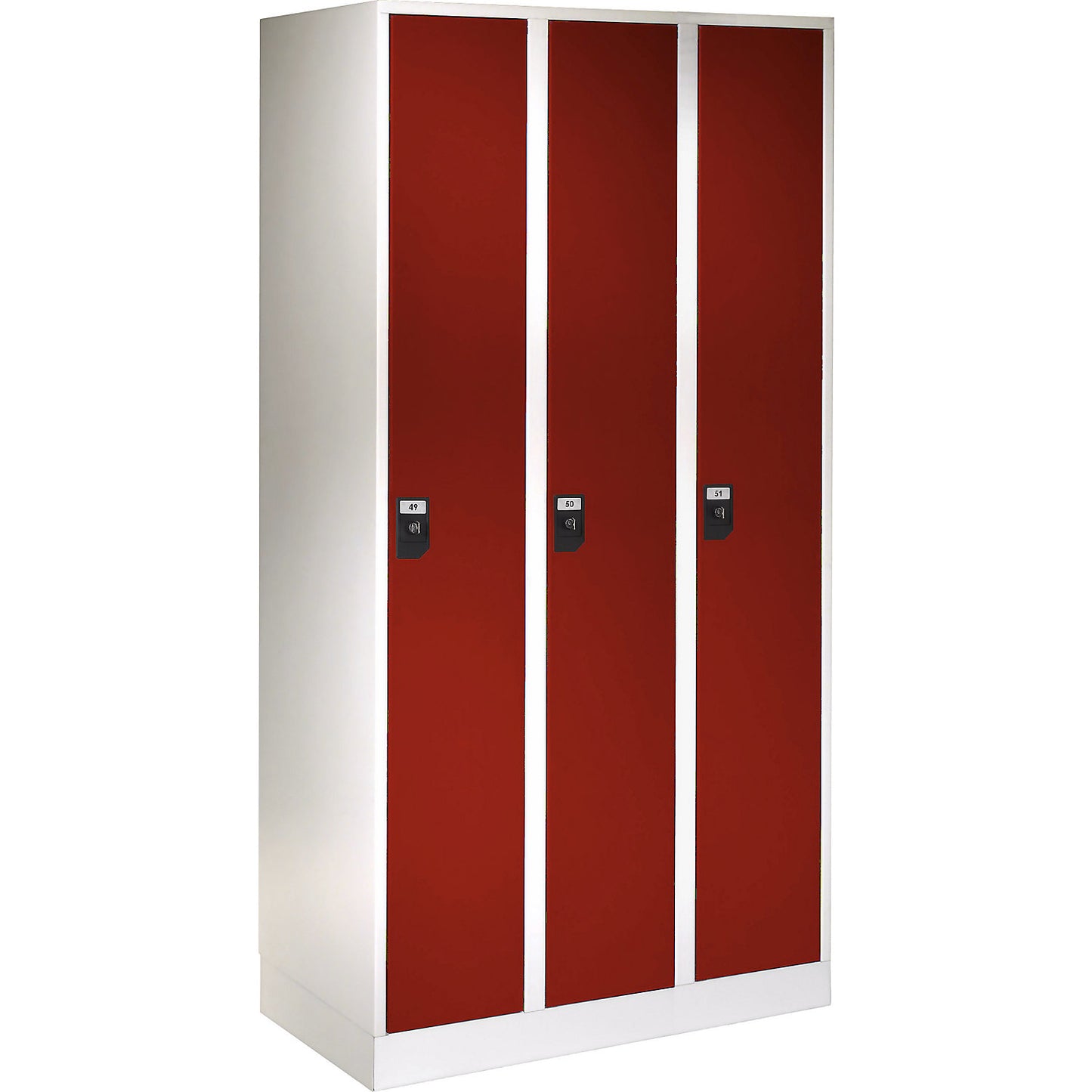 Stuttgart locker, 3 compartments, W 900 mm, light grey / flame red.