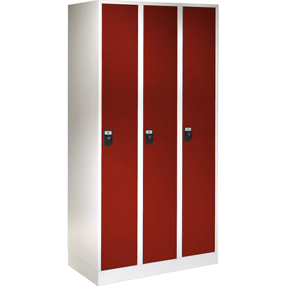 Stuttgart locker, 3 compartments, W 900 mm, light grey / flame red.