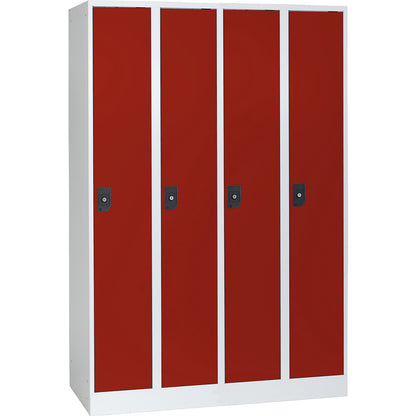 Stuttgart locker, 4 compartments, W 1200 mm, light grey / flame red.