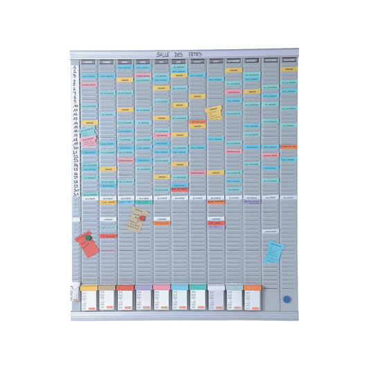 T card planner, yearly planner, 12 modules with 54 slots each, with 1000 T cards in 10 colours.