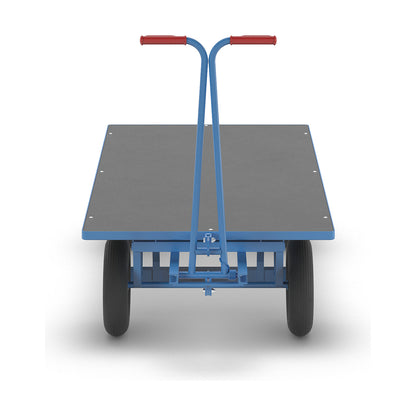 Turntable truck, max. load 1000 kg, platform 2000 x 1000 mm, pneumatic tyres.
