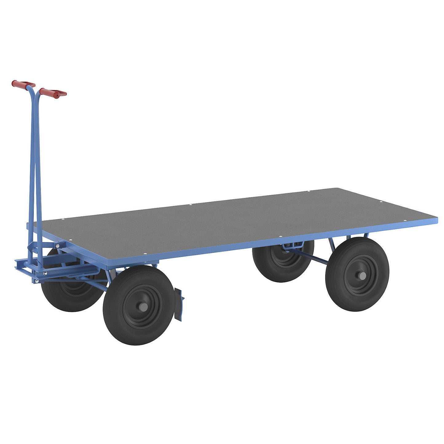 Turntable truck, max. load 1000 kg, platform 2000 x 1000 mm, pneumatic tyres.