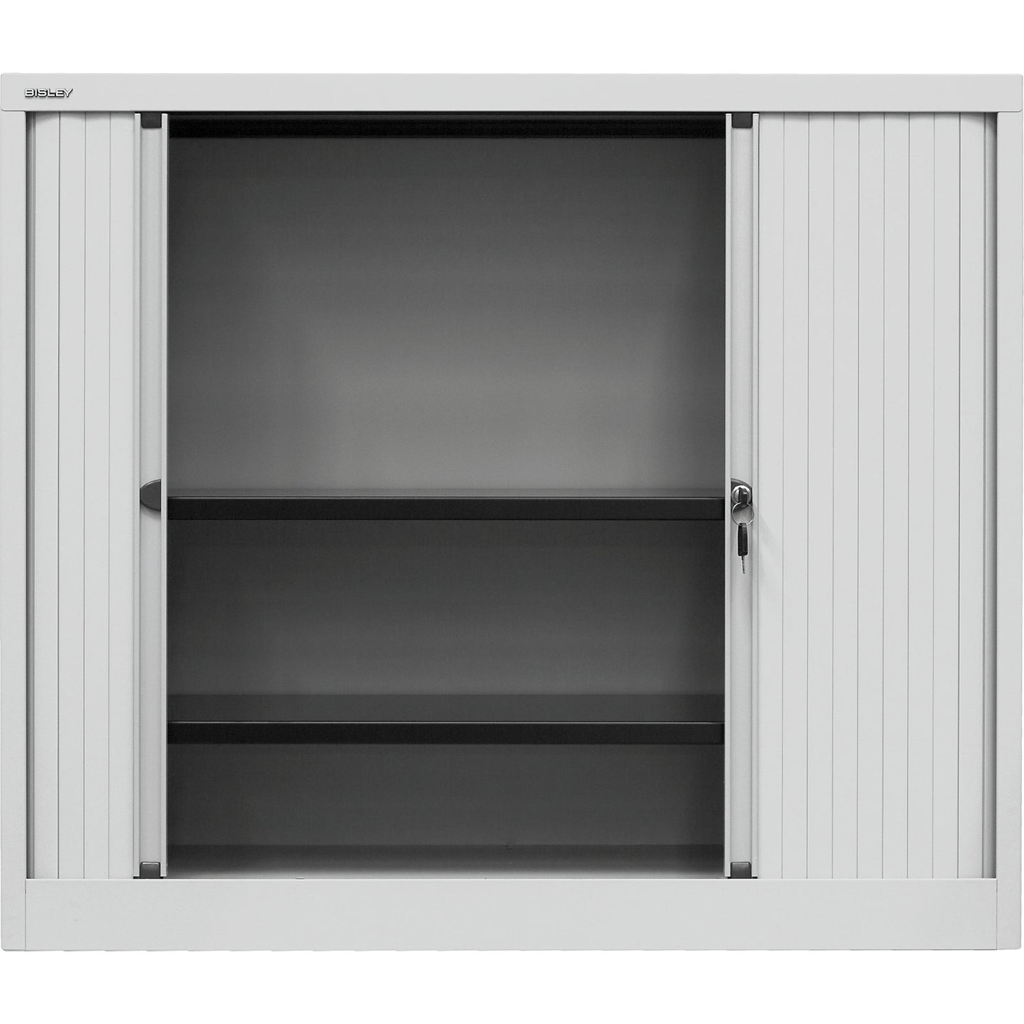 EURO roller shutter cupboard, width 1200 mm, 2 shelves, light grey.