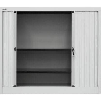 EURO roller shutter cupboard, width 1200 mm, 2 shelves, light grey.