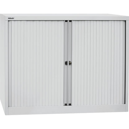 EURO roller shutter cupboard, width 1200 mm, 2 shelves, light grey.