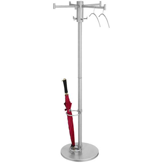 Coat stand, rotating hook cap, Ø 500 mm, height 1750 mm, with umbrella stand.