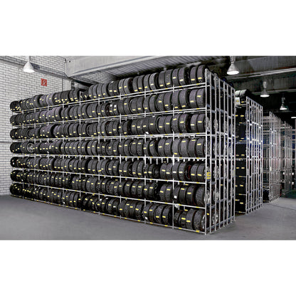 Tyre shelf unit, zinc plated, single sided, 7 levels, extension shelf unit.