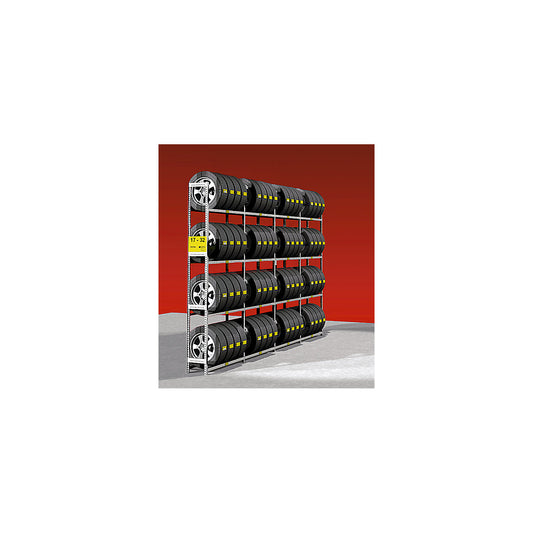 Tyre shelf unit, zinc plated, single sided, 5 levels, standard shelf unit.