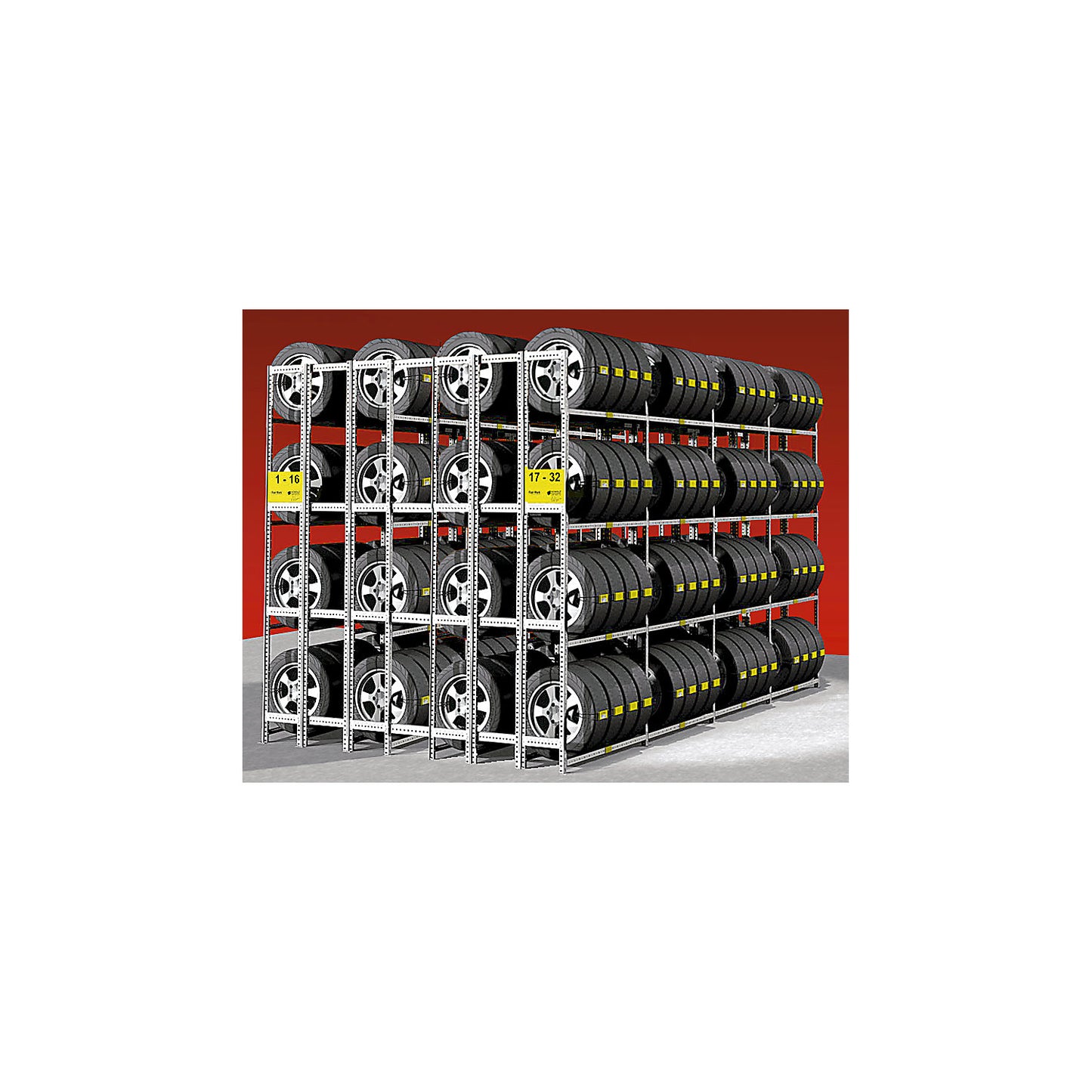 Tyre shelf unit, zinc plated, block shelf unit, 3 levels, standard shelf unit.