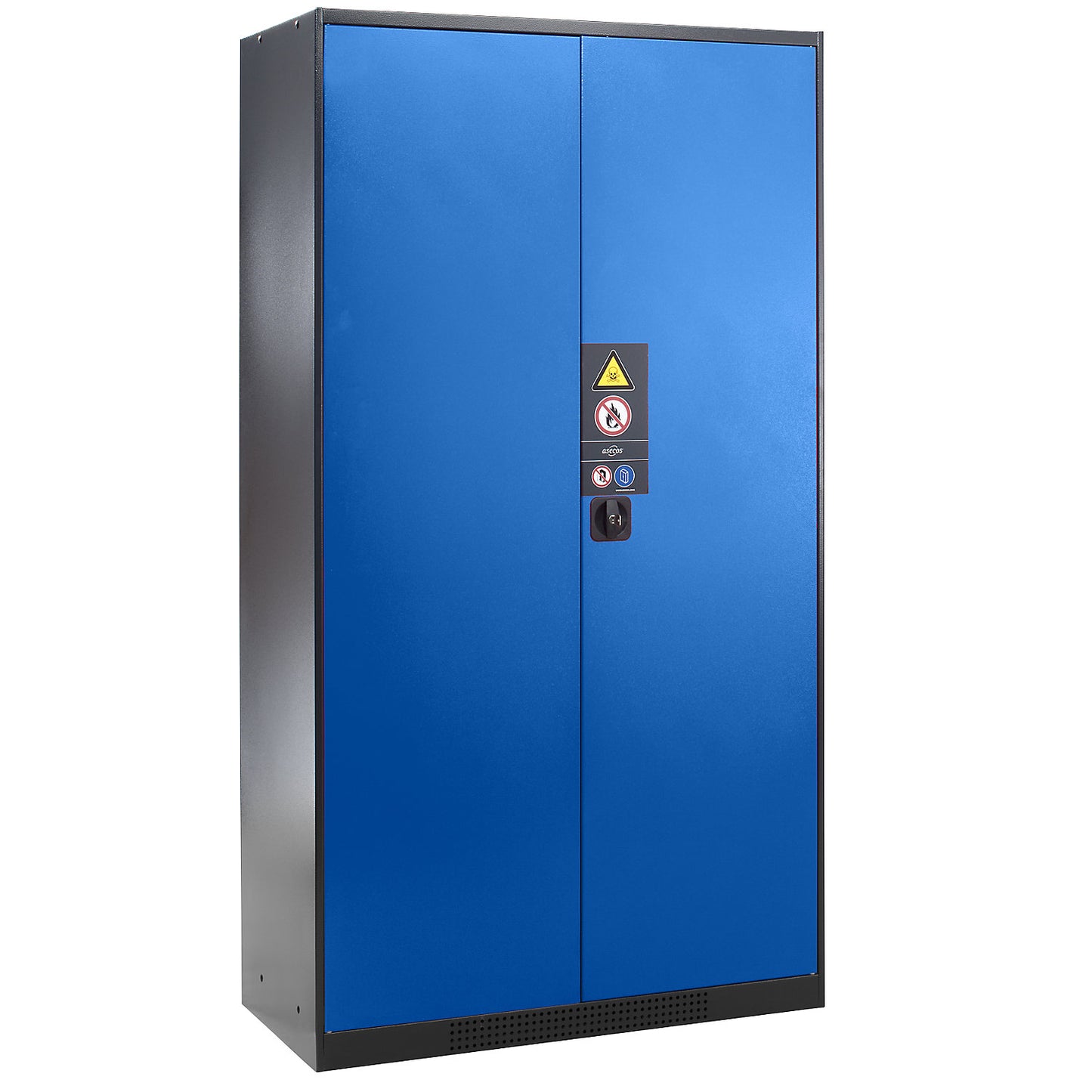 Chemical storage cupboard, solid door, 3 shelves, gentian blue.