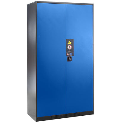 Chemical storage cupboard, solid door, 3 shelves, gentian blue.