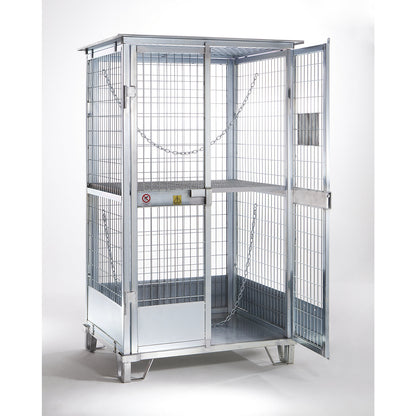 Gas cylinder storage, HxWxD 2100 x 1235 x 1070 mm, with fixed intermediate shelf.