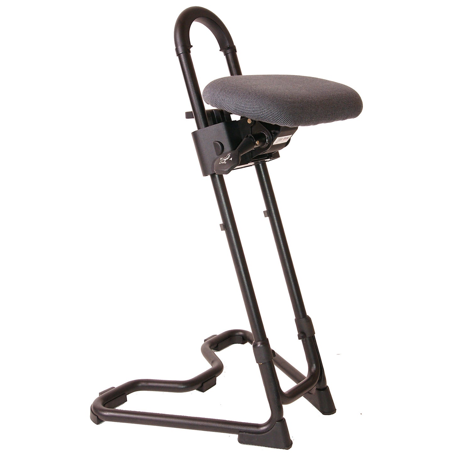 Universal anti-fatigue stool, height adjustment range 610 - 860 mm, charcoal fabric cover.