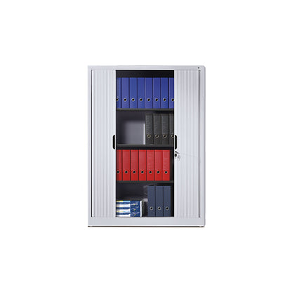 Roller shutter cupboard with horizontal shutter, HxWxD 1660 x 1200 x 420 mm, 3 shelves, 4 file heights, white aluminium.