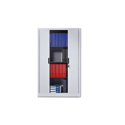 Roller shutter cupboard with horizontal shutter, HxWxD 1980 x 800 x 420 mm, 4 shelves, 5 file heights, white aluminium.
