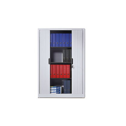 Roller shutter cupboard with horizontal shutter, HxWxD 1980 x 1000 x 420 mm, 4 shelves, 5 file heights, white aluminium.