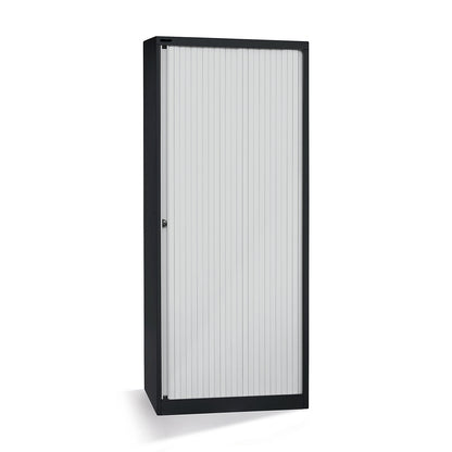 EURO roller shutter cupboard, width 800 mm, 4 shelves, jet black / light grey.
