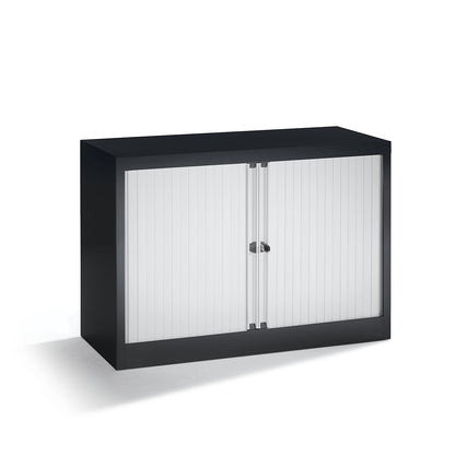 EURO roller shutter cupboard, width 1000 mm, 1 shelf, jet black / light grey.