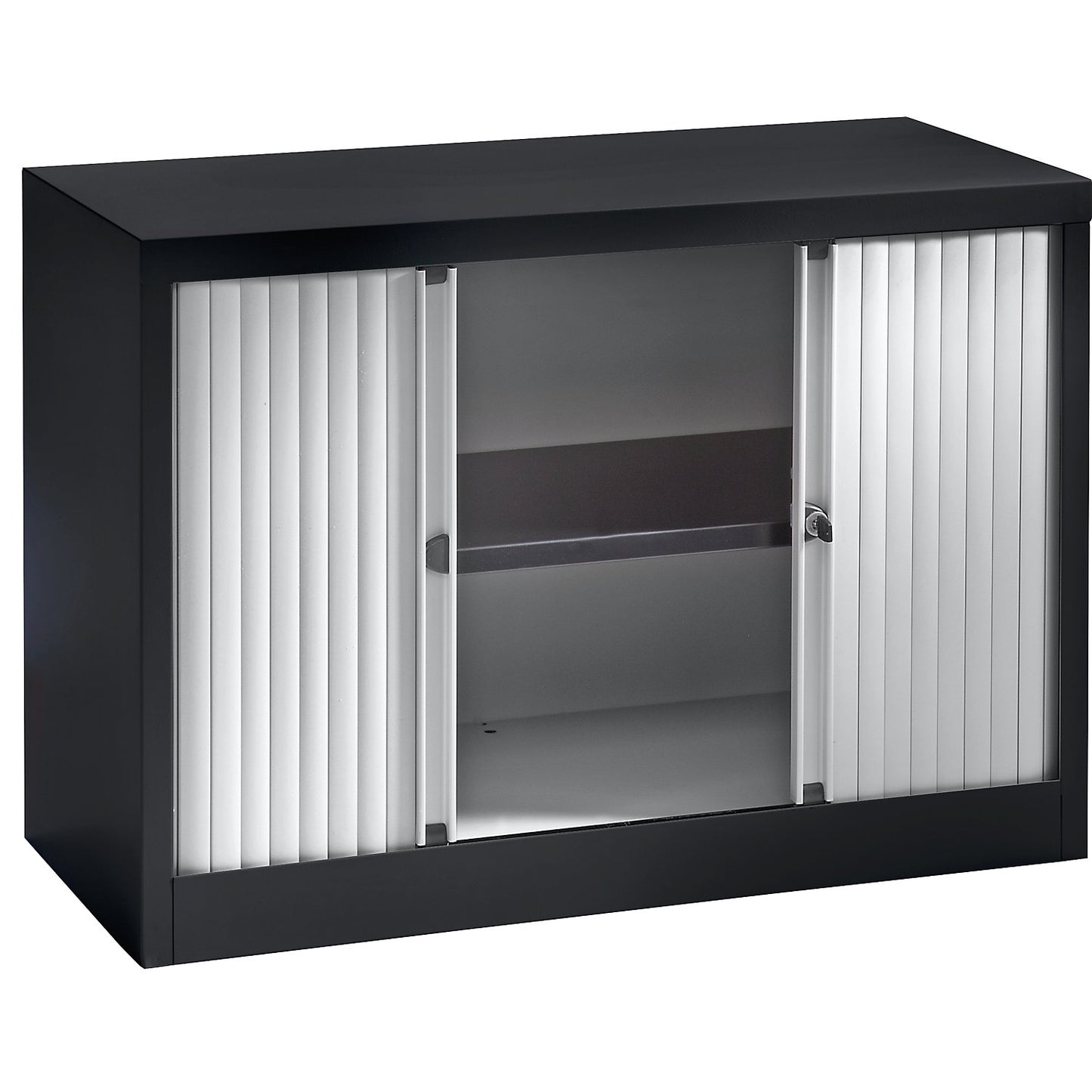 EURO roller shutter cupboard, width 1000 mm, 1 shelf, jet black / light grey.