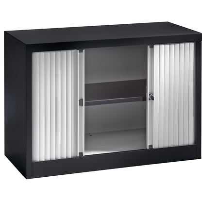 EURO roller shutter cupboard, width 1000 mm, 1 shelf, jet black / light grey.