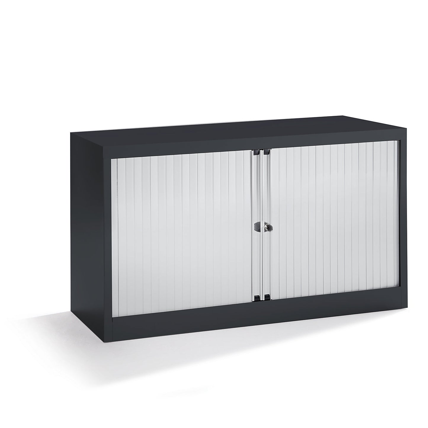 EURO roller shutter cupboard, width 1200 mm, 1 shelf, jet black / light grey.