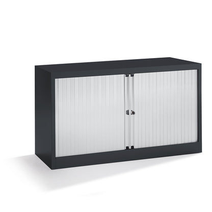 EURO roller shutter cupboard, width 1200 mm, 1 shelf, jet black / light grey.