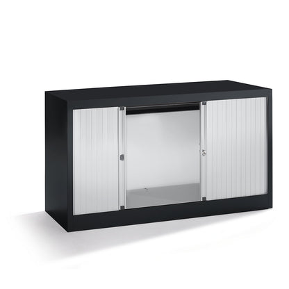 EURO roller shutter cupboard, width 1200 mm, 1 shelf, jet black / light grey.
