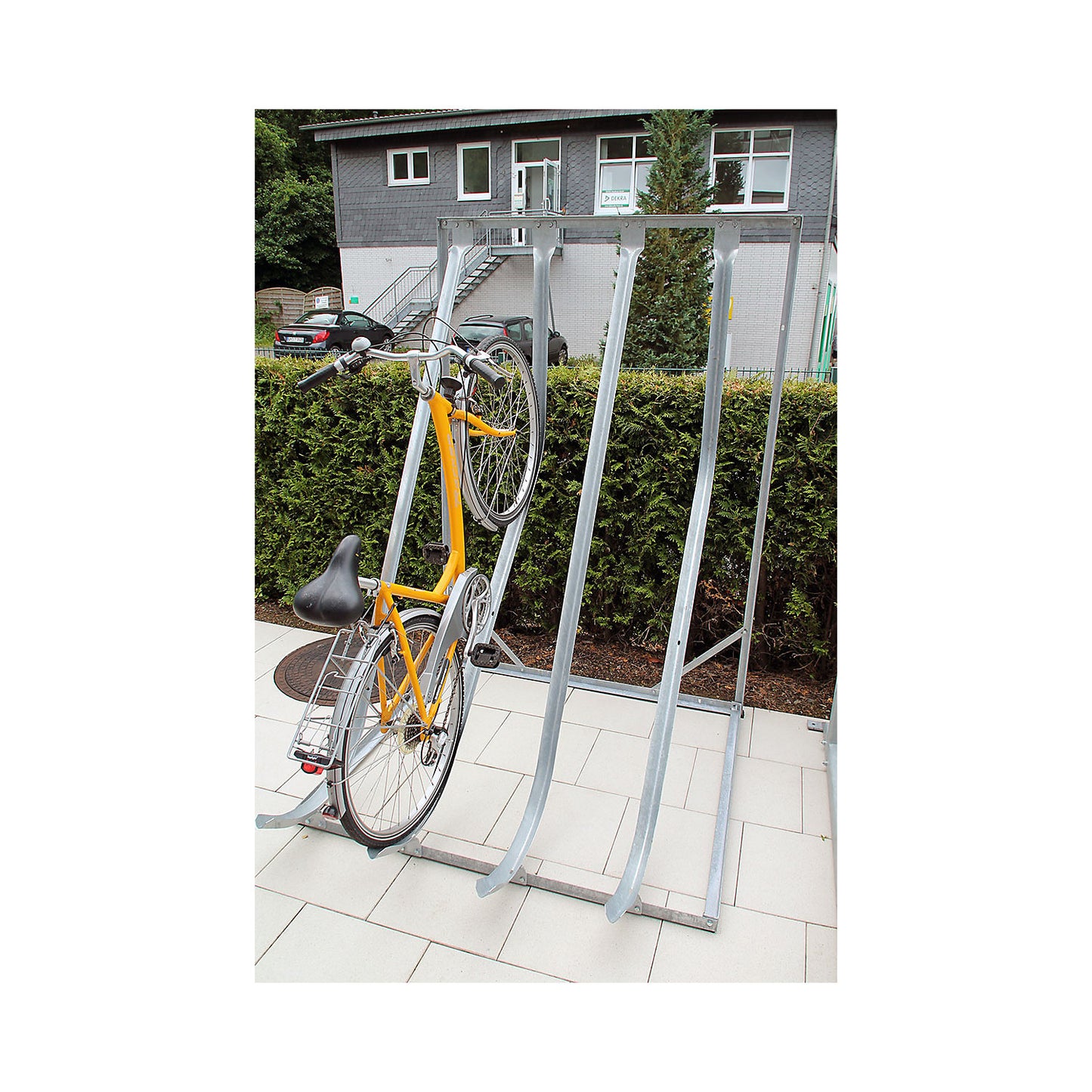 Semi vertical cycle rack, free standing, 5 parking spaces.