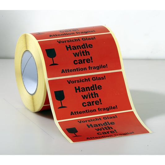 Warning label, pack of 1000 on a roll, ''Handle with care!'' imprint.