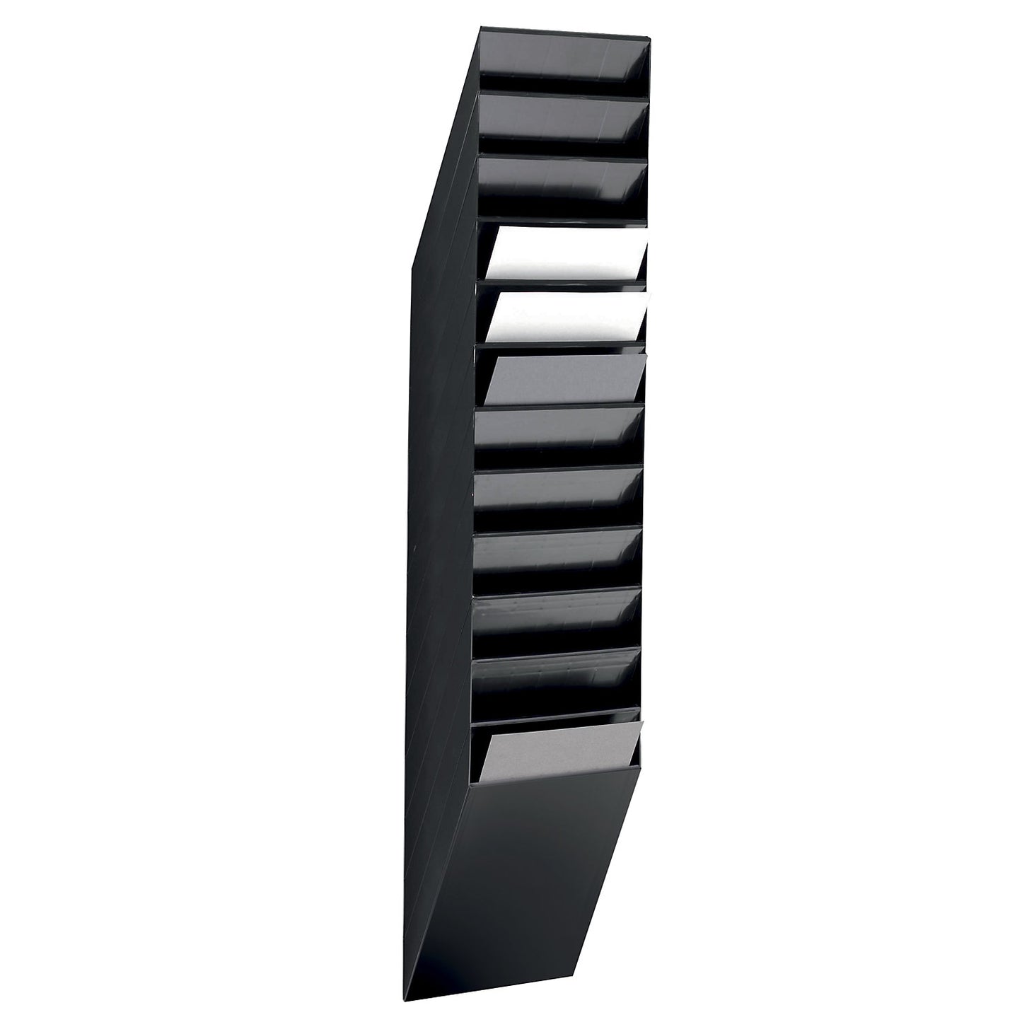 Wall mounted brochure racks, portrait format, 12 x A4, pack of 2, black.