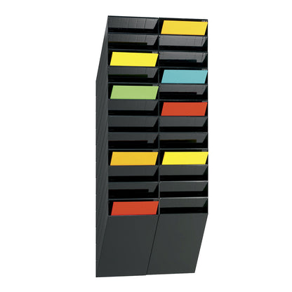 Wall mounted brochure racks, portrait format, 12 x A4, pack of 2, black.
