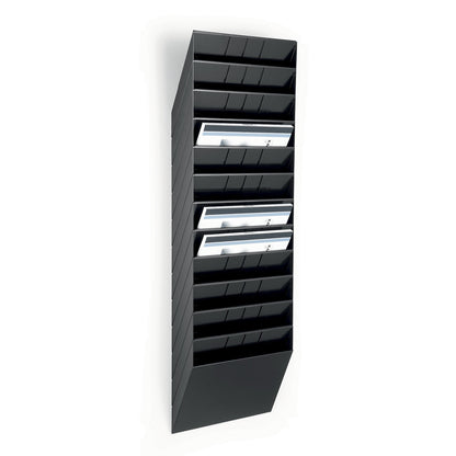 Wall mounted brochure racks, landscape format, 12 x A4, pack of 2, black.