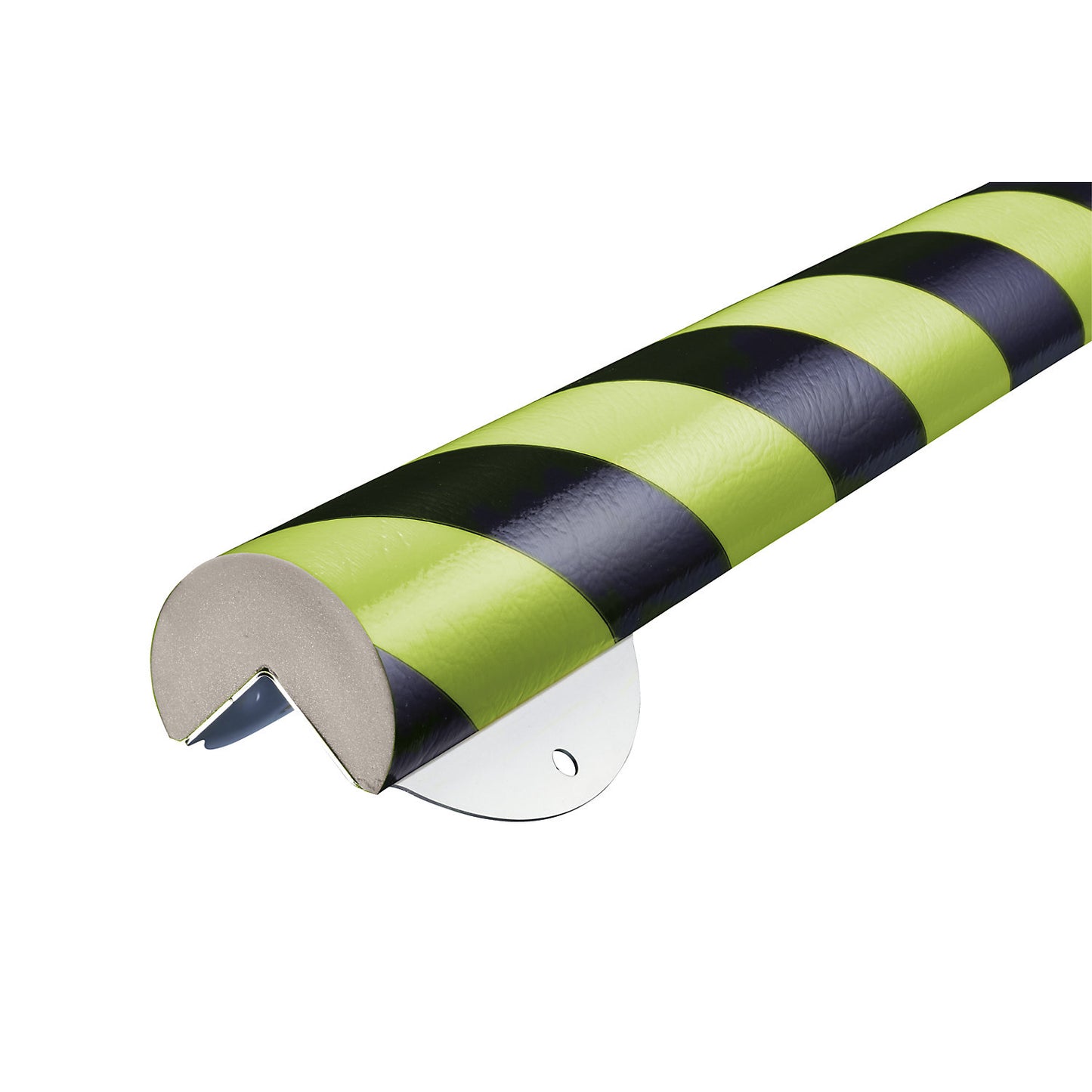 Knuffi® corner protection with mounting rail, type A+, 500 mm piece, black / fluorescent.
