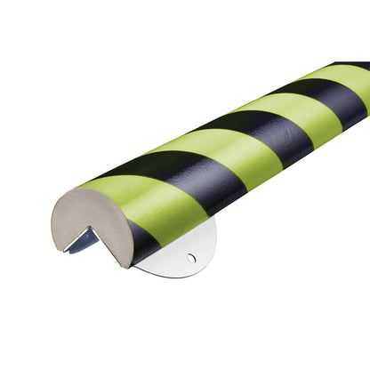 Knuffi® corner protection with mounting rail, type A+, 1 m piece, black / fluorescent.
