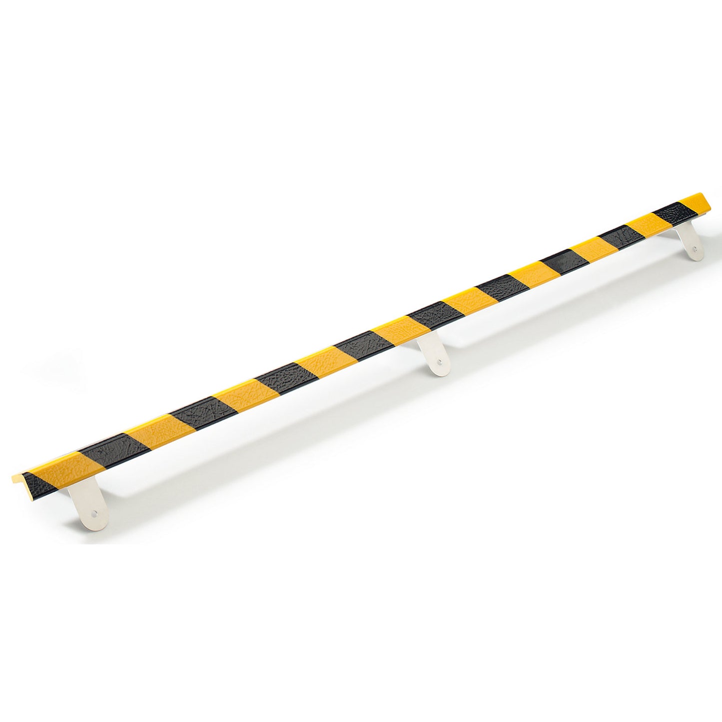 Knuffi® corner protection with mounting rail, type E, 1 m piece, black / yellow.