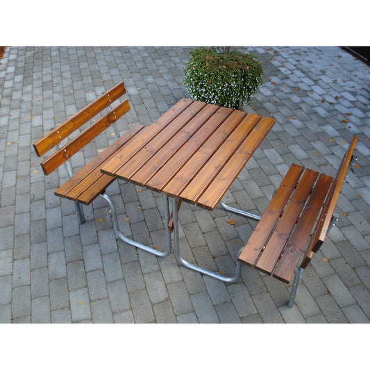 Picnic bench, desk and 2 benches, length 1000 mm, brown.