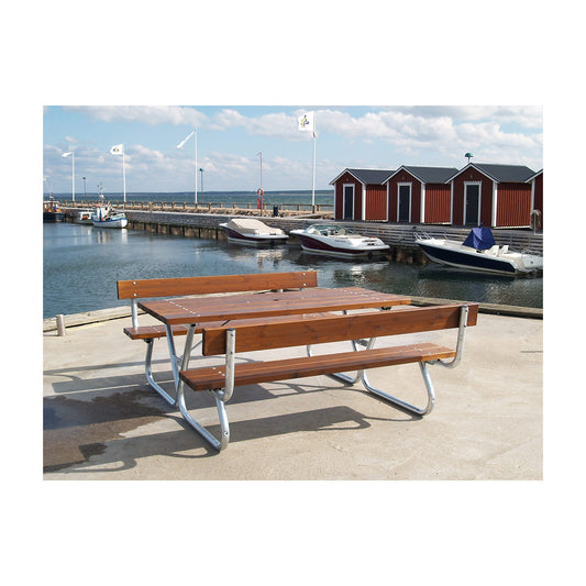 Group bench, grey, overall LxD 1800 x 1800 mm, with backrest, honey brown.
