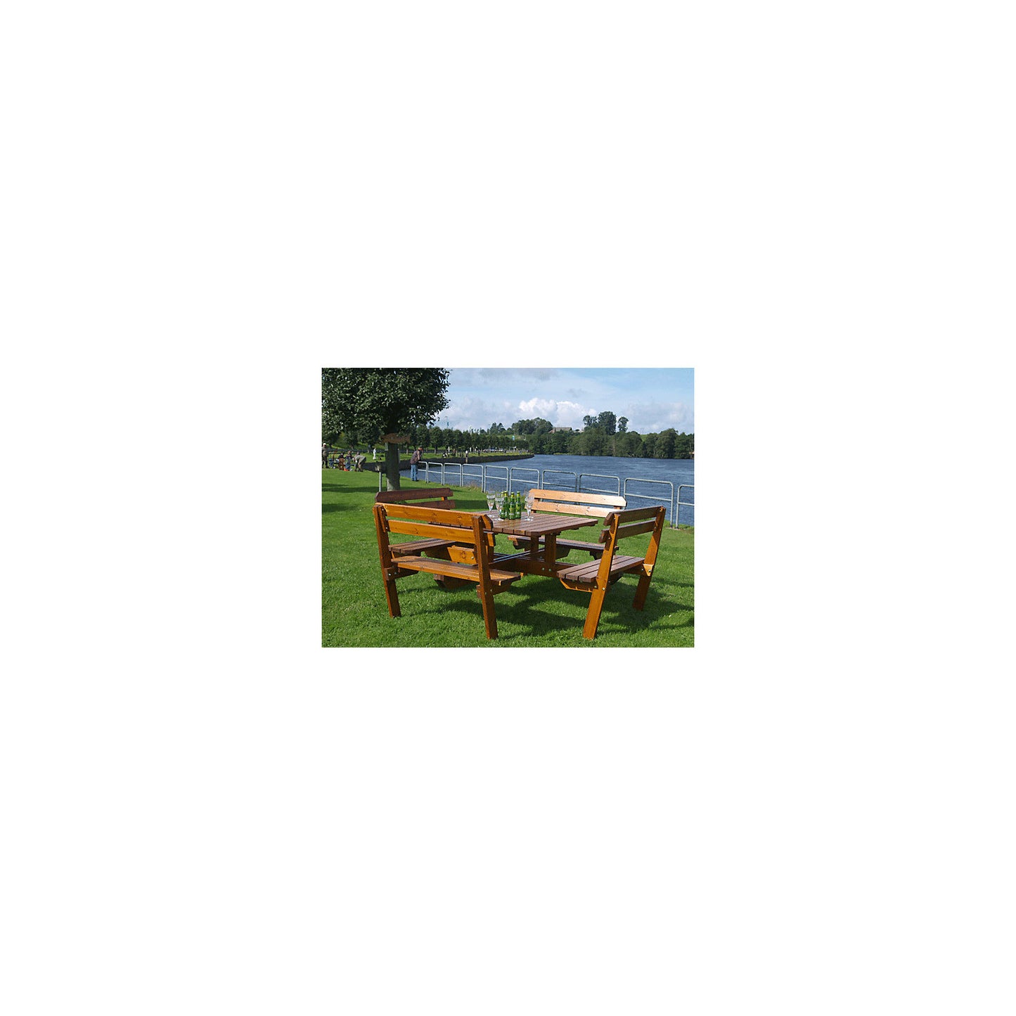 Picnic bench with back rest, overall LxD 2200 x 2200 mm, brown.